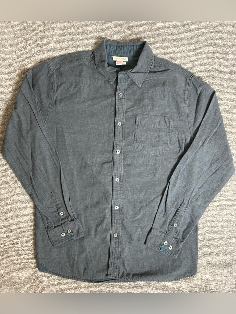 Carbon 2 Cobalt Men's Charcoal Button-Down 100% Cotton Long Sleeve Shirt